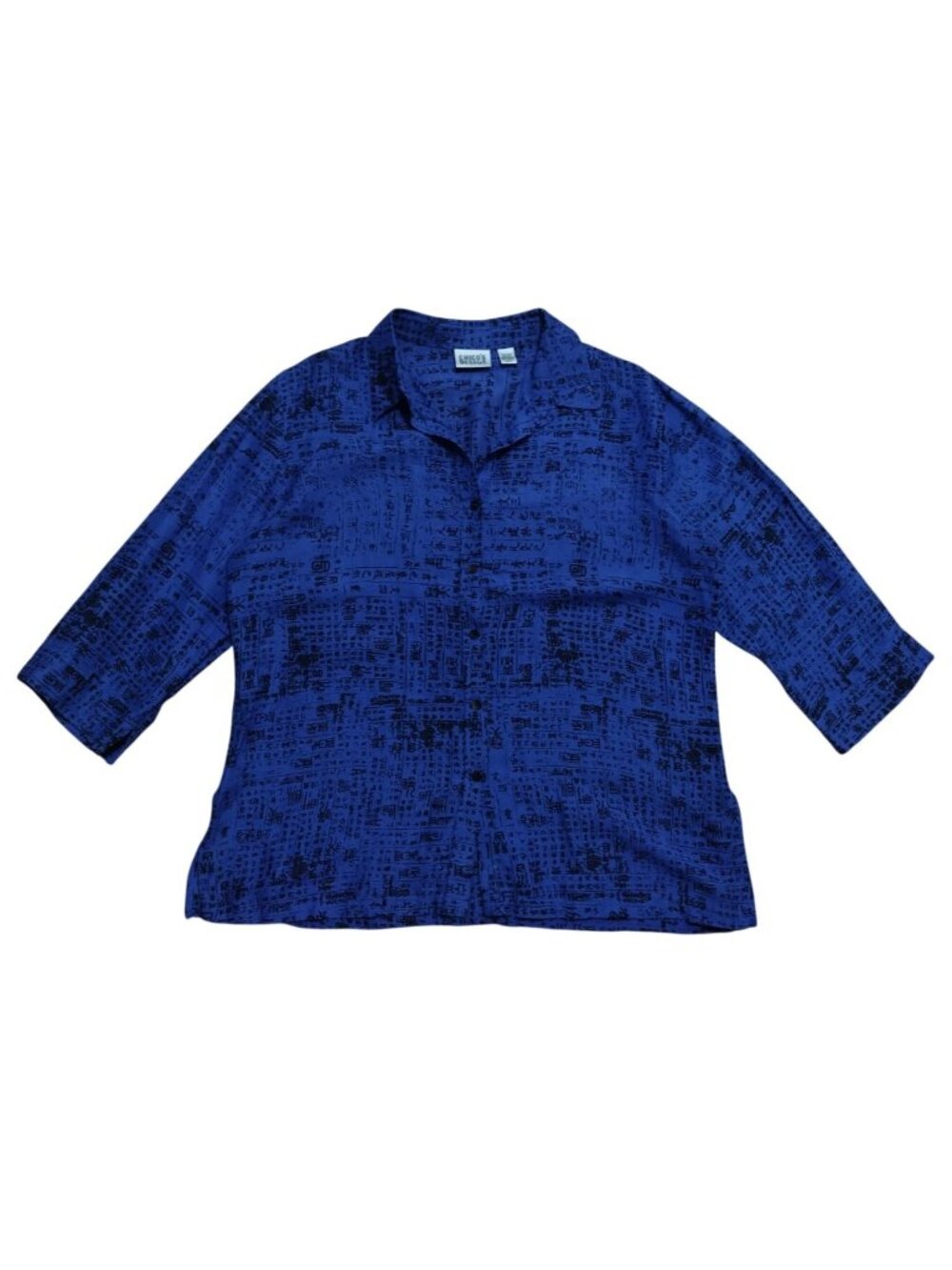 Chico's Design Womens Blue Asian Print Linen Silk Blend Button Front Shirt (3).